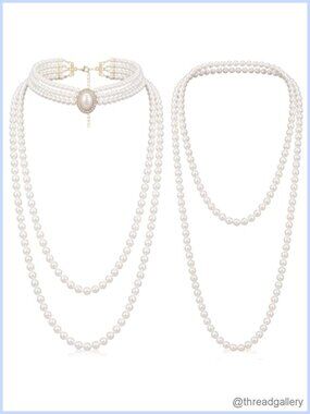2 Pack Faux Pearl Necklace Set Long Strand Flapper Costume Jewelry